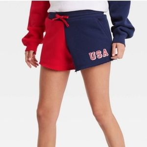 Women's USA Colorblock Graphic Jogger Shorts , Blue/Red
